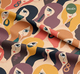 Hand Drawn Women Pop Art Patterned Digital Printed Fabric